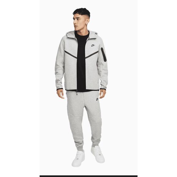 Set Mens Size L Nike Tech Windrunner Fleece Full Zip Hoodie + Joggers Grey Black - Picture 1 of 7